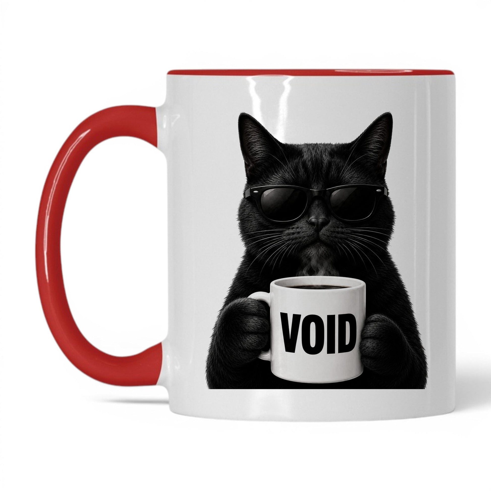Black Cat Void coffee mug — 11oz White Red