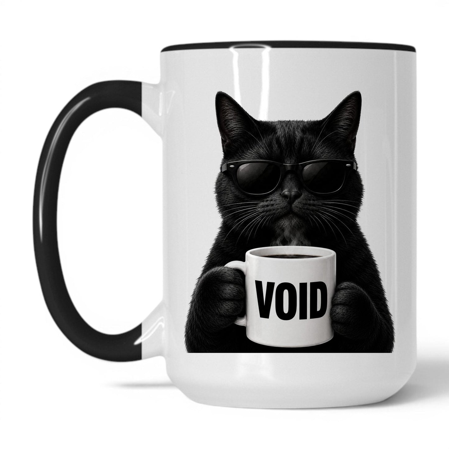 Black Cat Void coffee mug — 15oz White Black