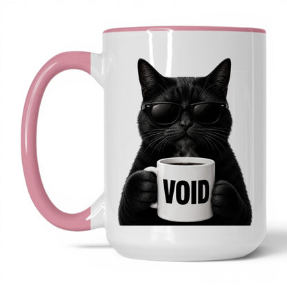 Black Cat Void coffee mug — 15oz White Pink