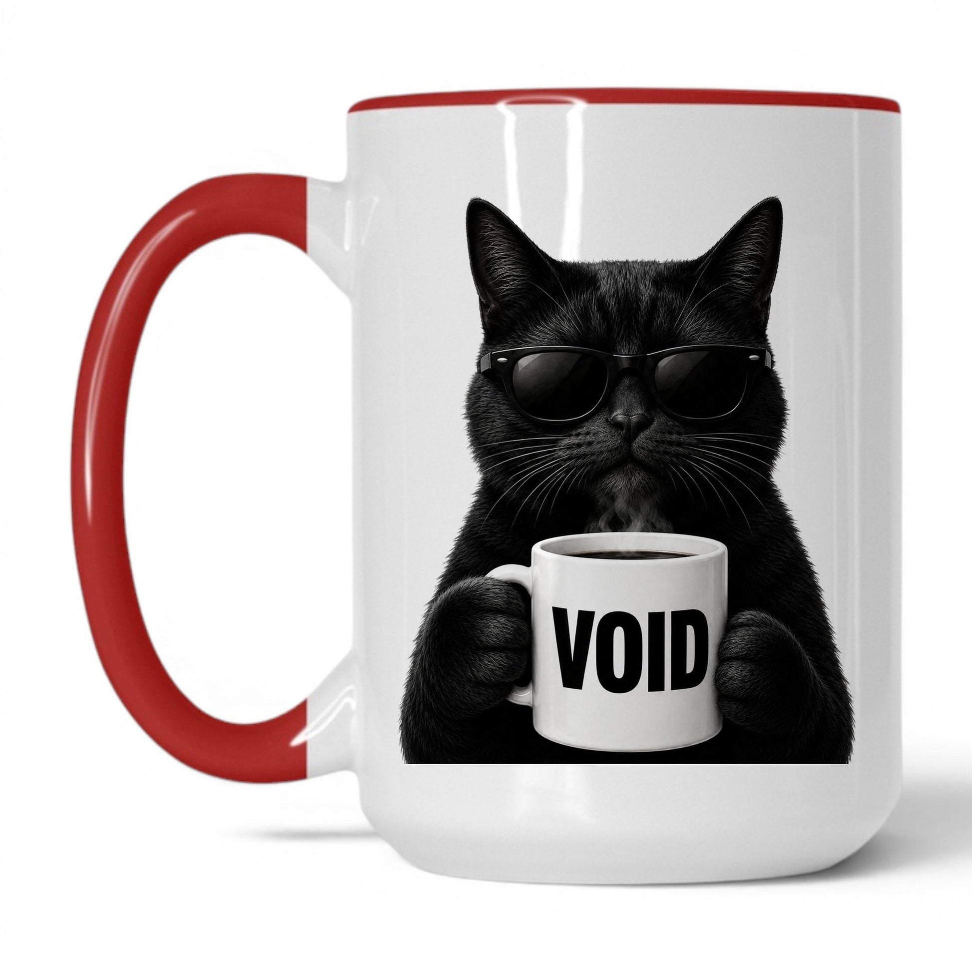 Black Cat Void coffee mug — 15oz White Red