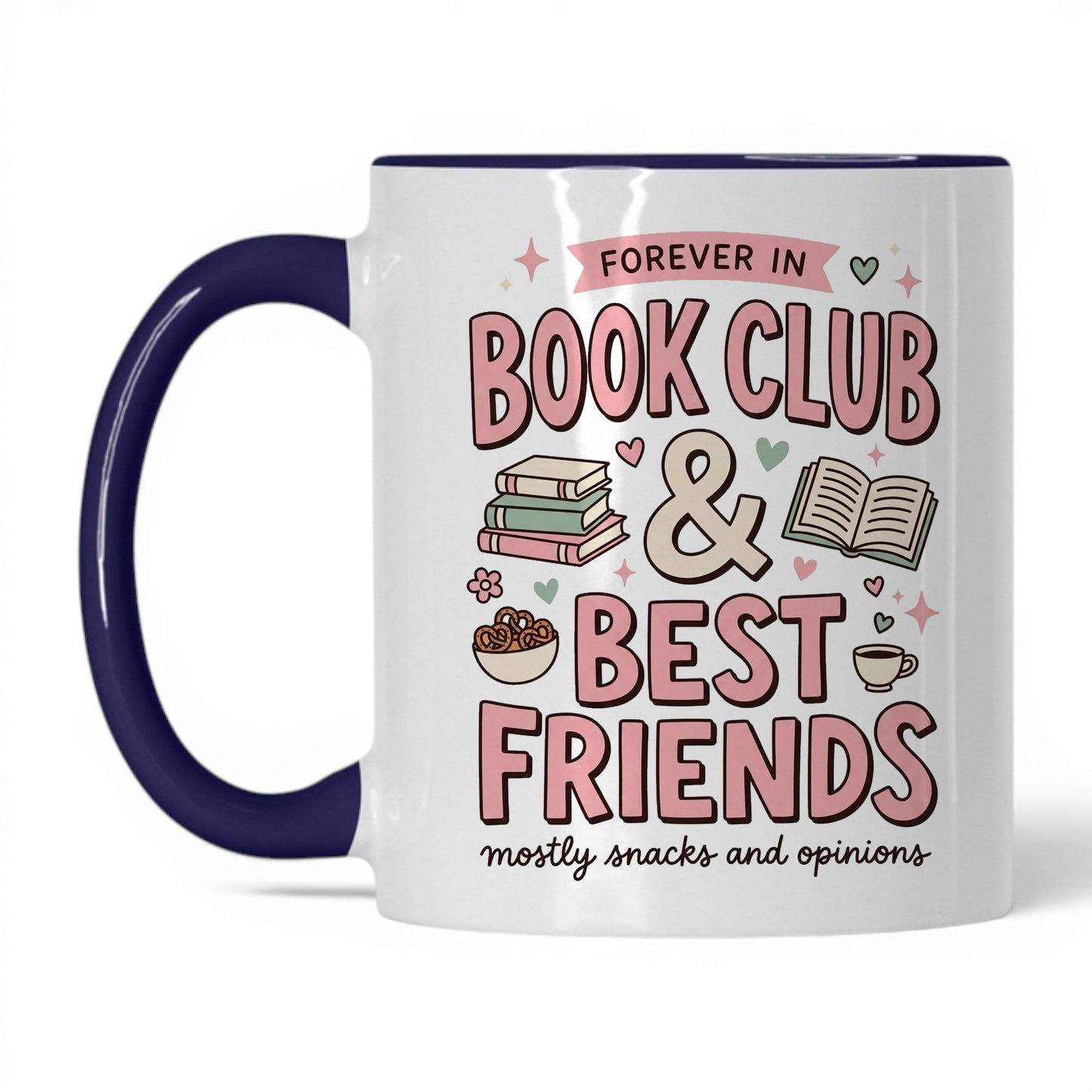 Book Besties Club doodle 11oz White Midnight Blue coffee mug