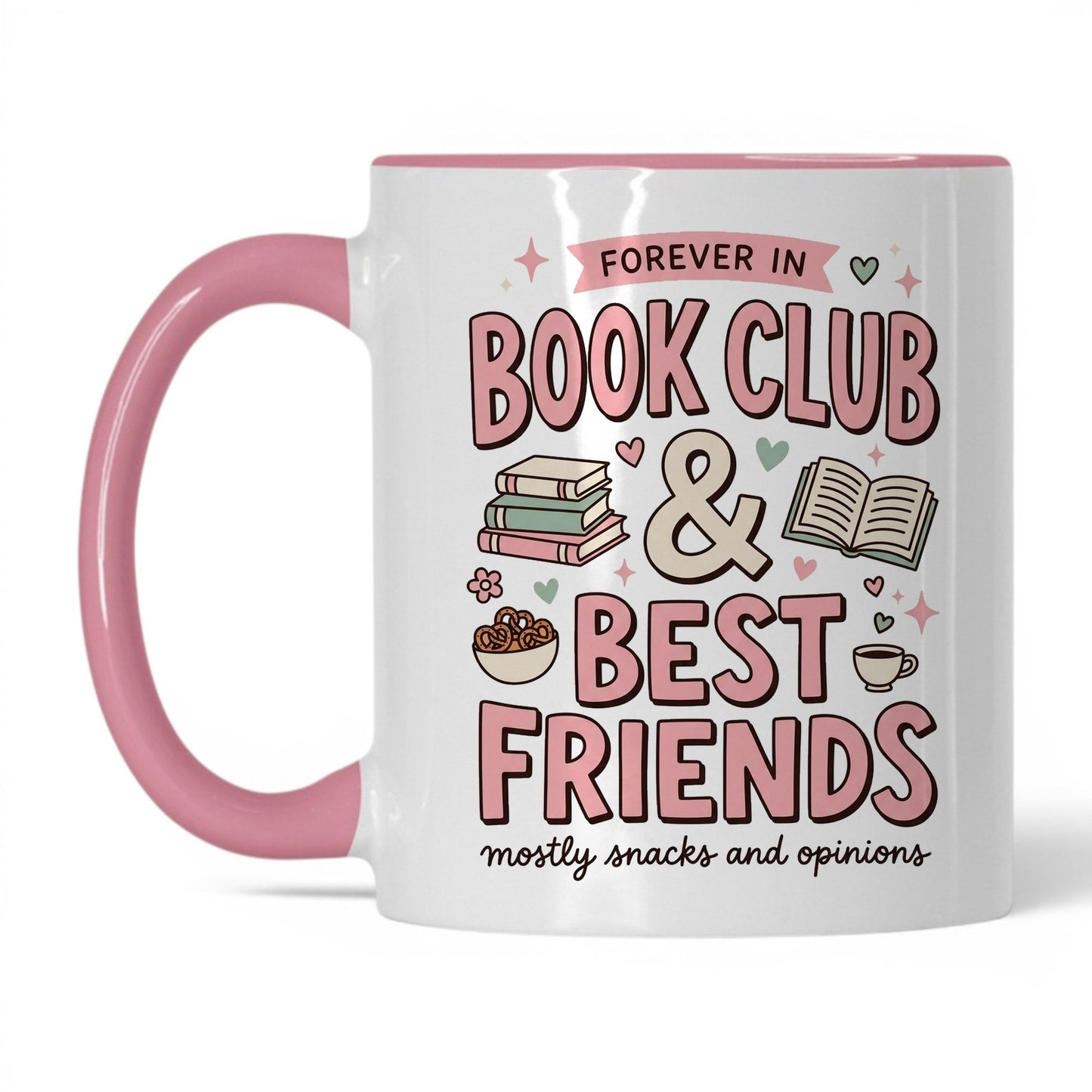 Book Besties Club doodle 11oz White Pink coffee mug