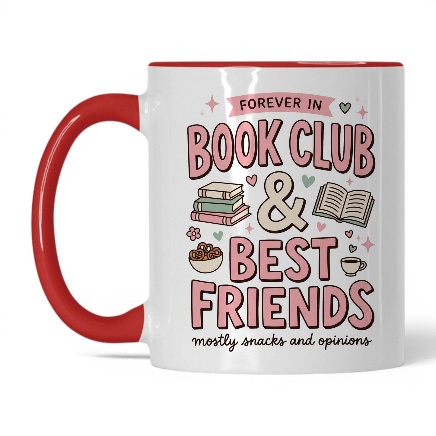 Book Besties Club doodle 11oz White Red coffee mug