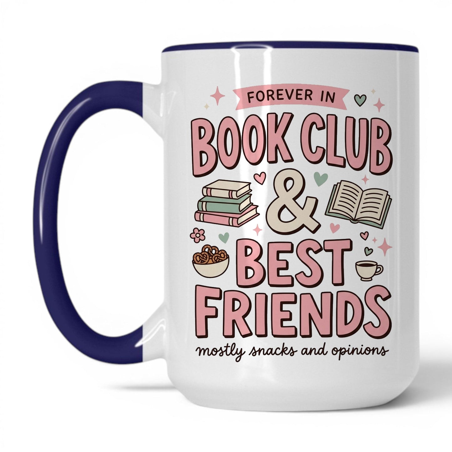 Book Besties Club doodle 15oz White Midnight Blue coffee mug