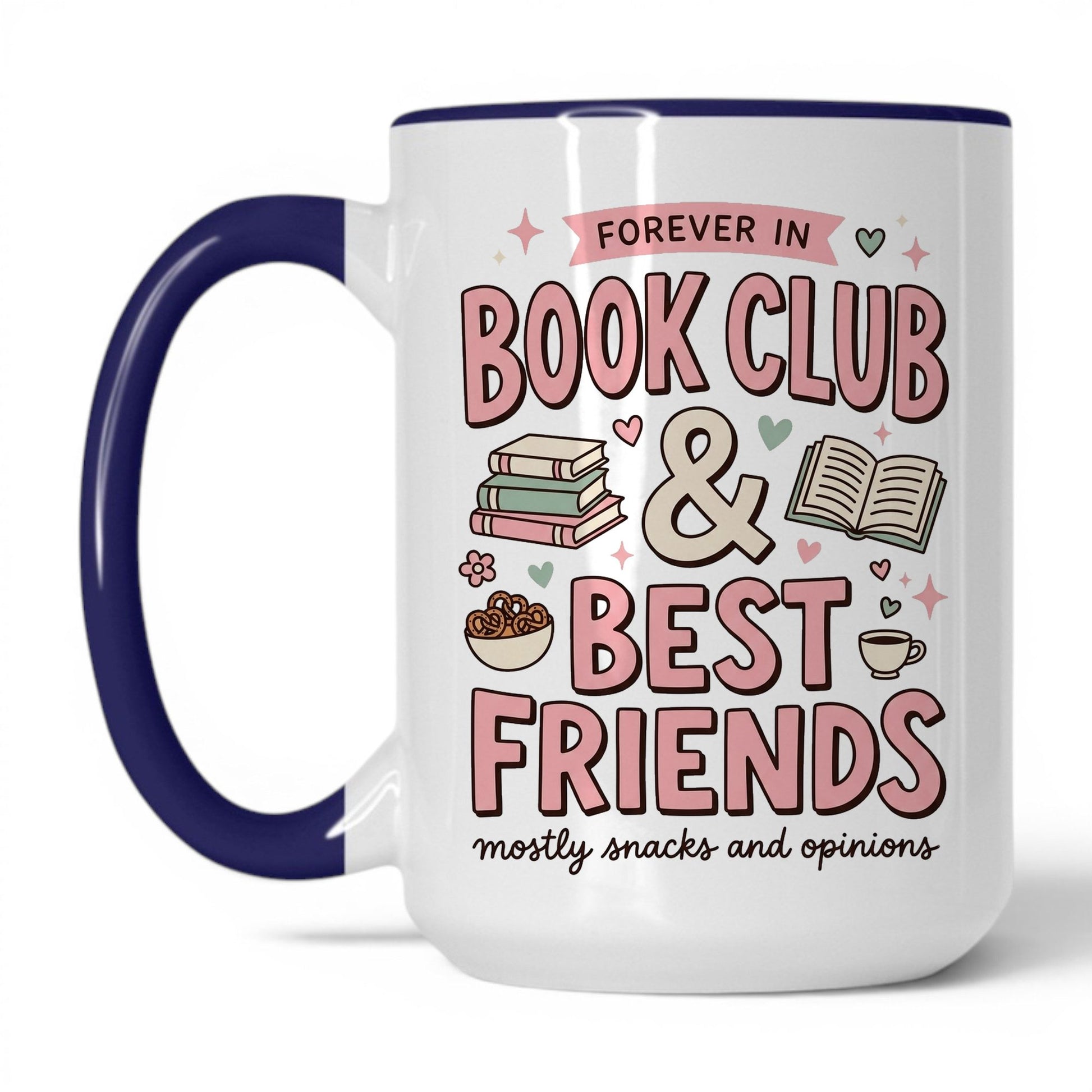 Book Besties Club doodle 15oz White Midnight Blue coffee mug