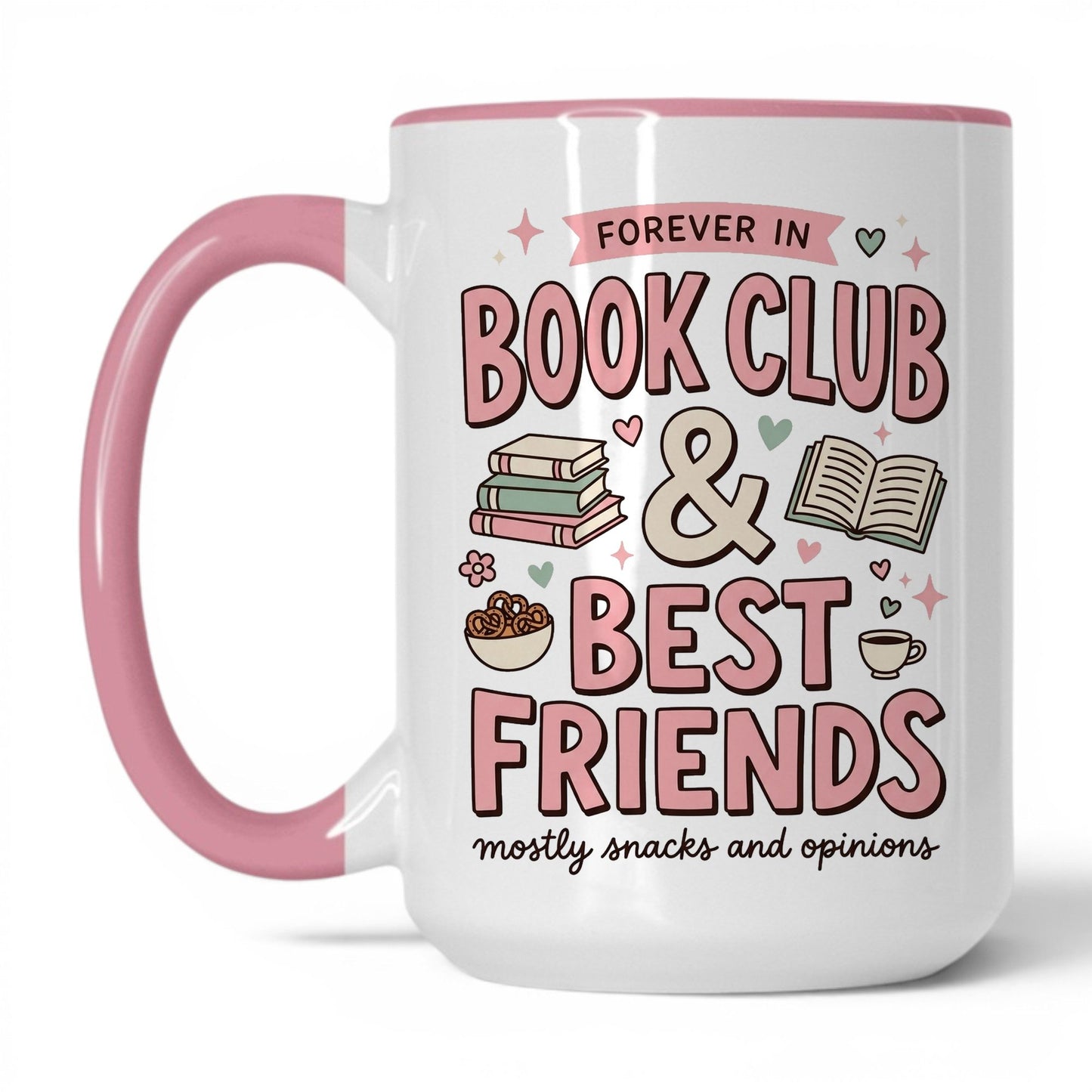 Book Besties Club doodle 15oz White Pink coffee mug