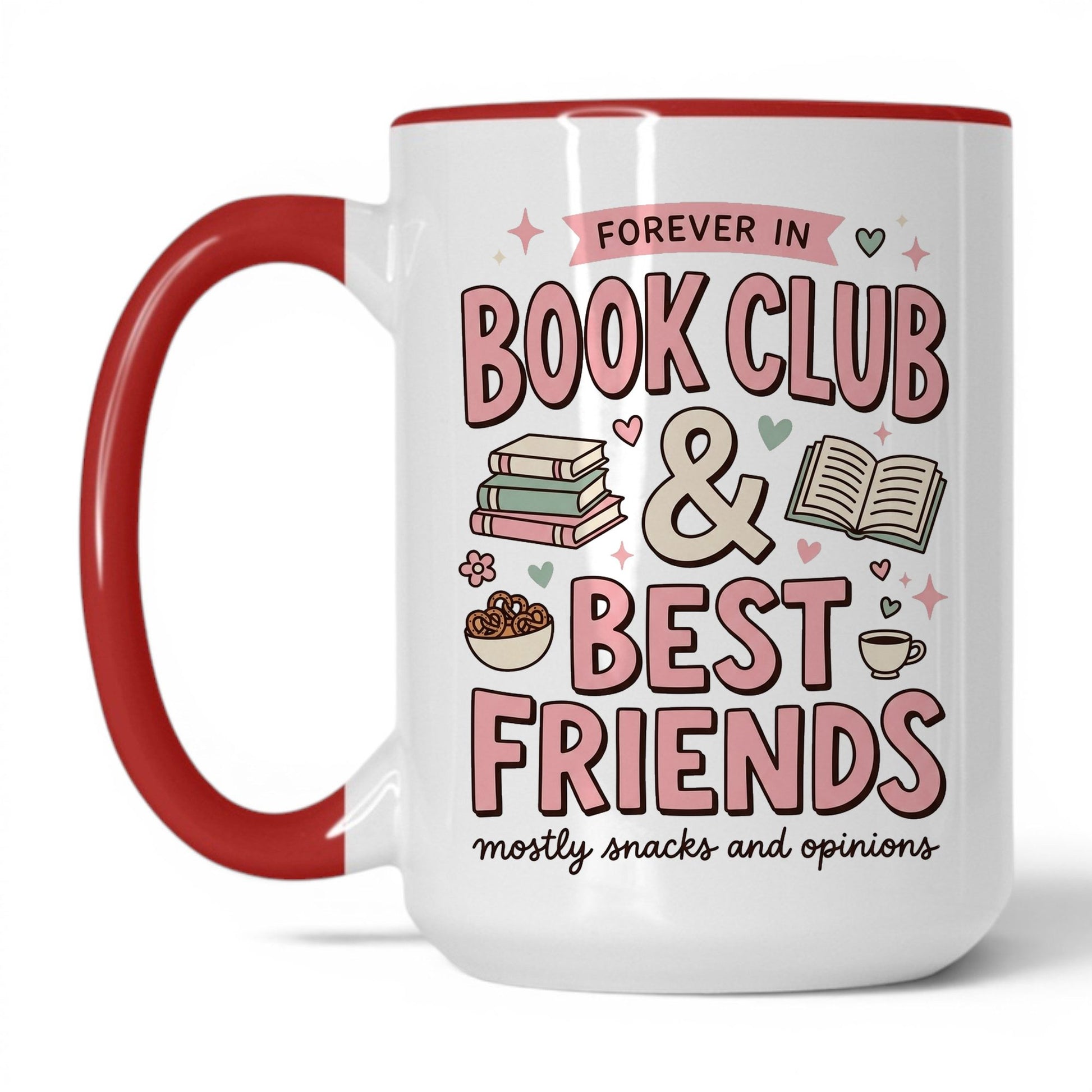 Book Besties Club doodle 15oz White Red coffee mug