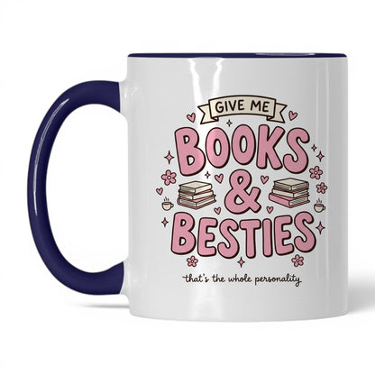 Books & Besties doodle 11oz White Midnight Blue coffee mug