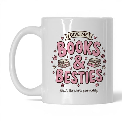 Books & Besties doodle 11oz White coffee mug