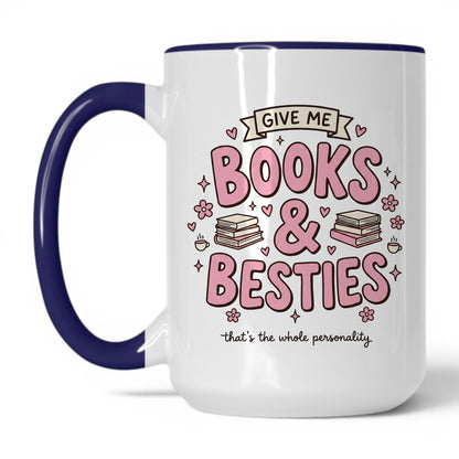 Books & Besties doodle 15oz White Midnight Blue coffee mug