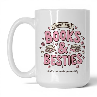 Books & Besties doodle 15oz White coffee mug