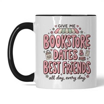 Bookstore Dates & Best Friends doodle 11oz White Black coffee mug
