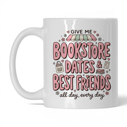Bookstore Dates & Best Friends doodle 11oz White coffee mug