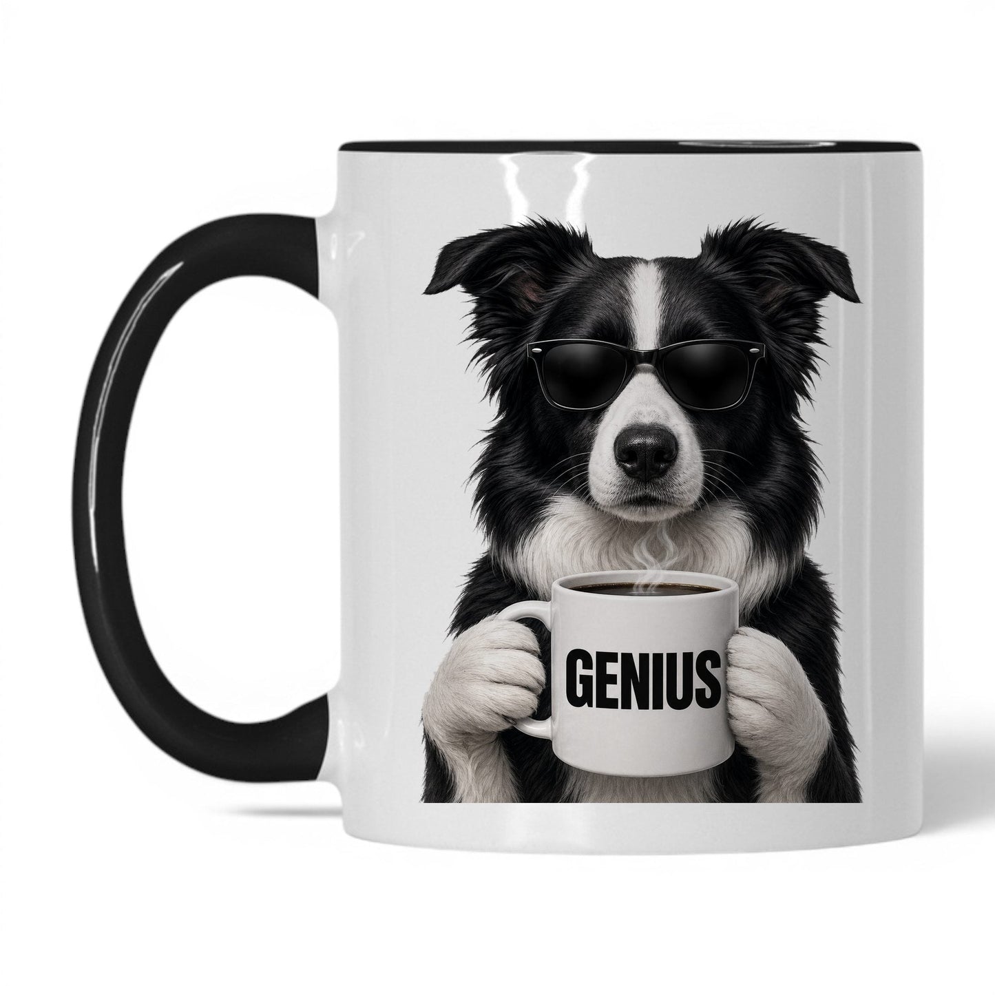 Border Collie Genius coffee mug — 11oz White Black