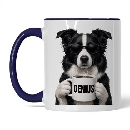 Border Collie Genius coffee mug — 11oz White Midnight Blue