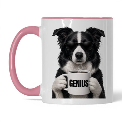 Border Collie Genius coffee mug — 11oz White Pink