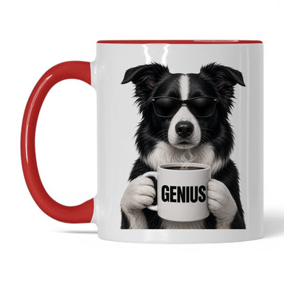 Border Collie Genius coffee mug — 11oz White Red