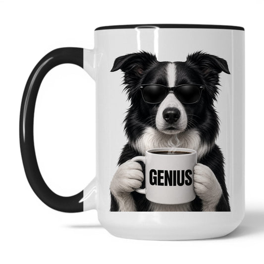 Border Collie Genius coffee mug — 15oz White Black