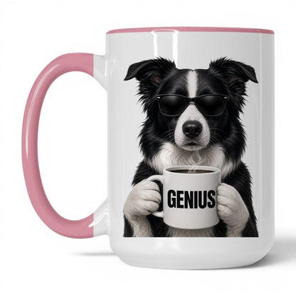Border Collie Genius coffee mug — 15oz White Pink