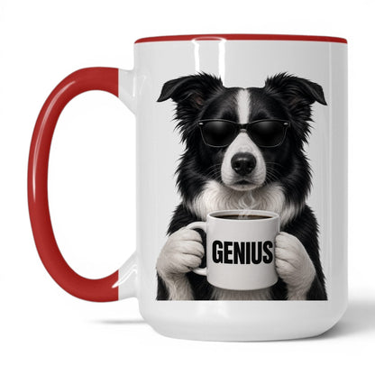 Border Collie Genius coffee mug — 15oz White Red