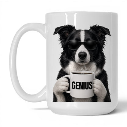 Border Collie Genius coffee mug — 15oz White
