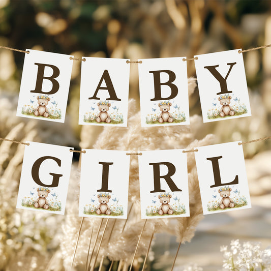Editable We Can Bearly Wait Baby Shower Bunting Banner Canva Template