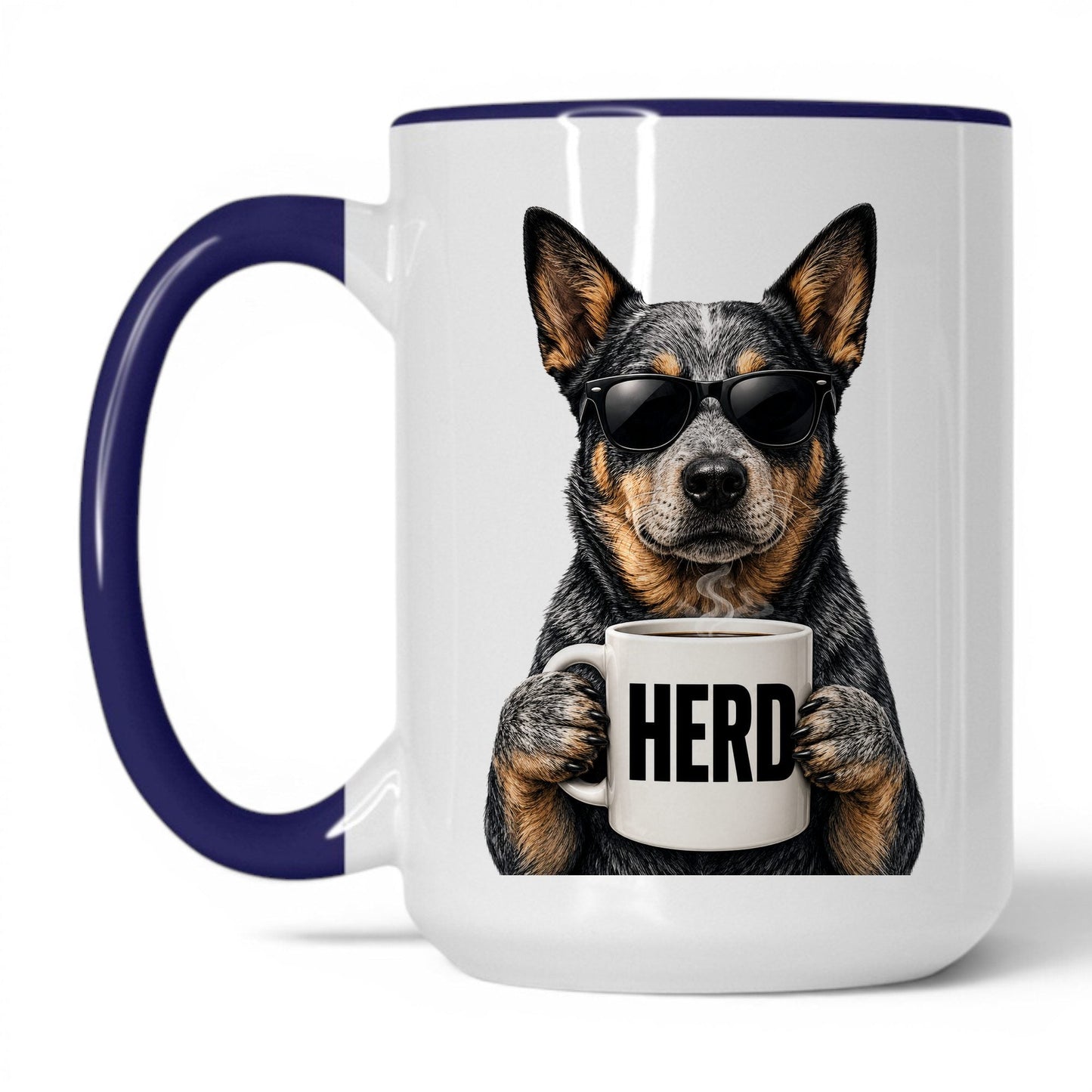 Cattle Dog Herd coffee mug — 15oz White Midnight Blue