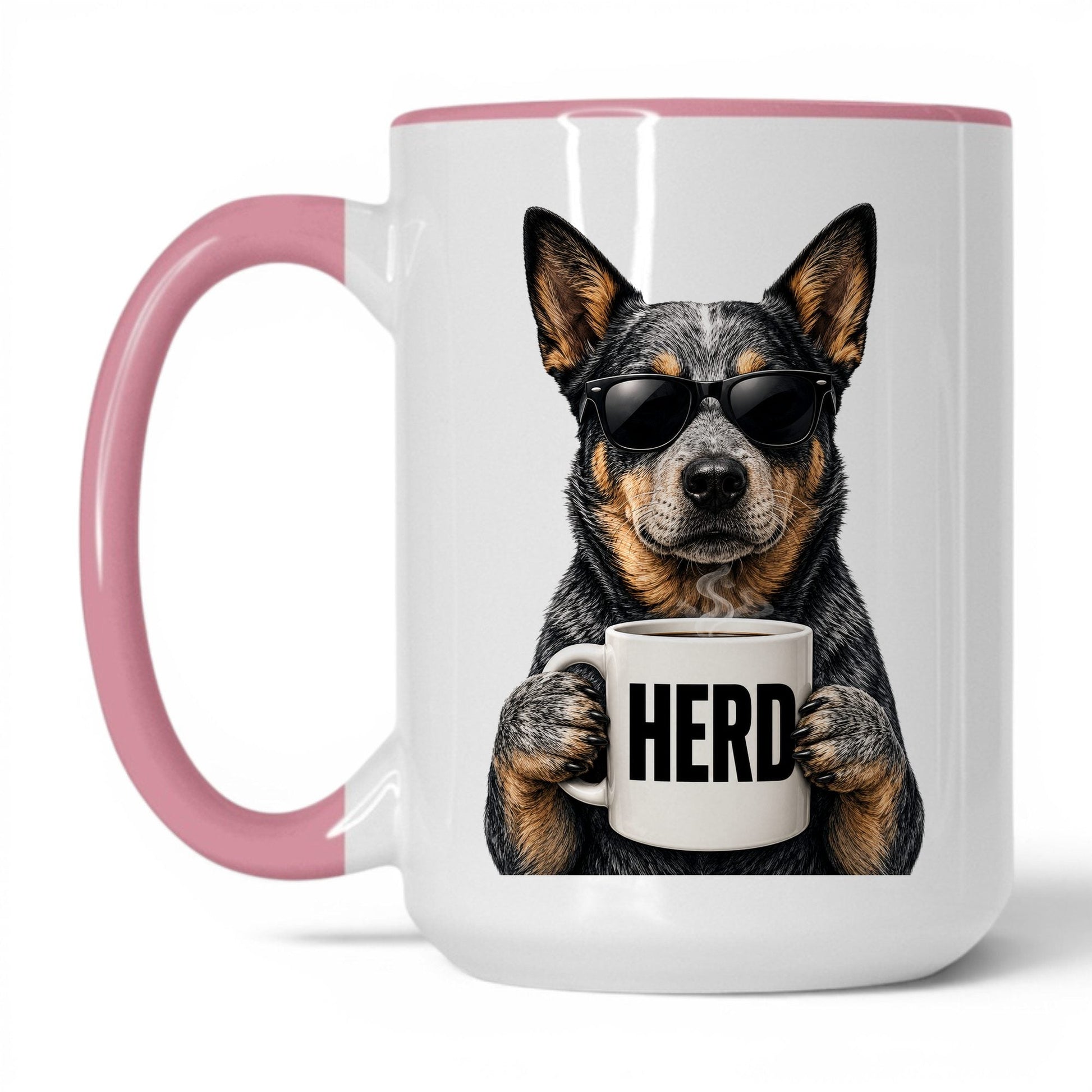 Cattle Dog Herd coffee mug — 15oz White Pink