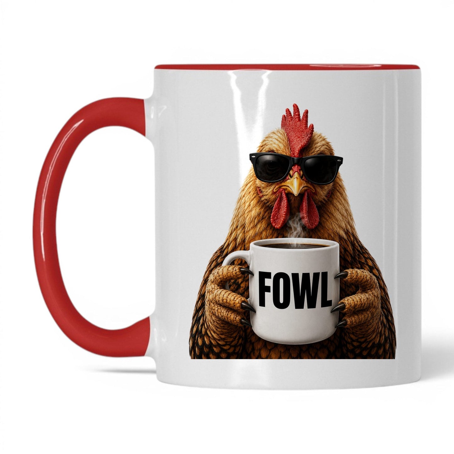 Chicken Fowl coffee mug — 11oz White Red