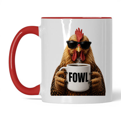 Chicken Fowl coffee mug — 11oz White Red