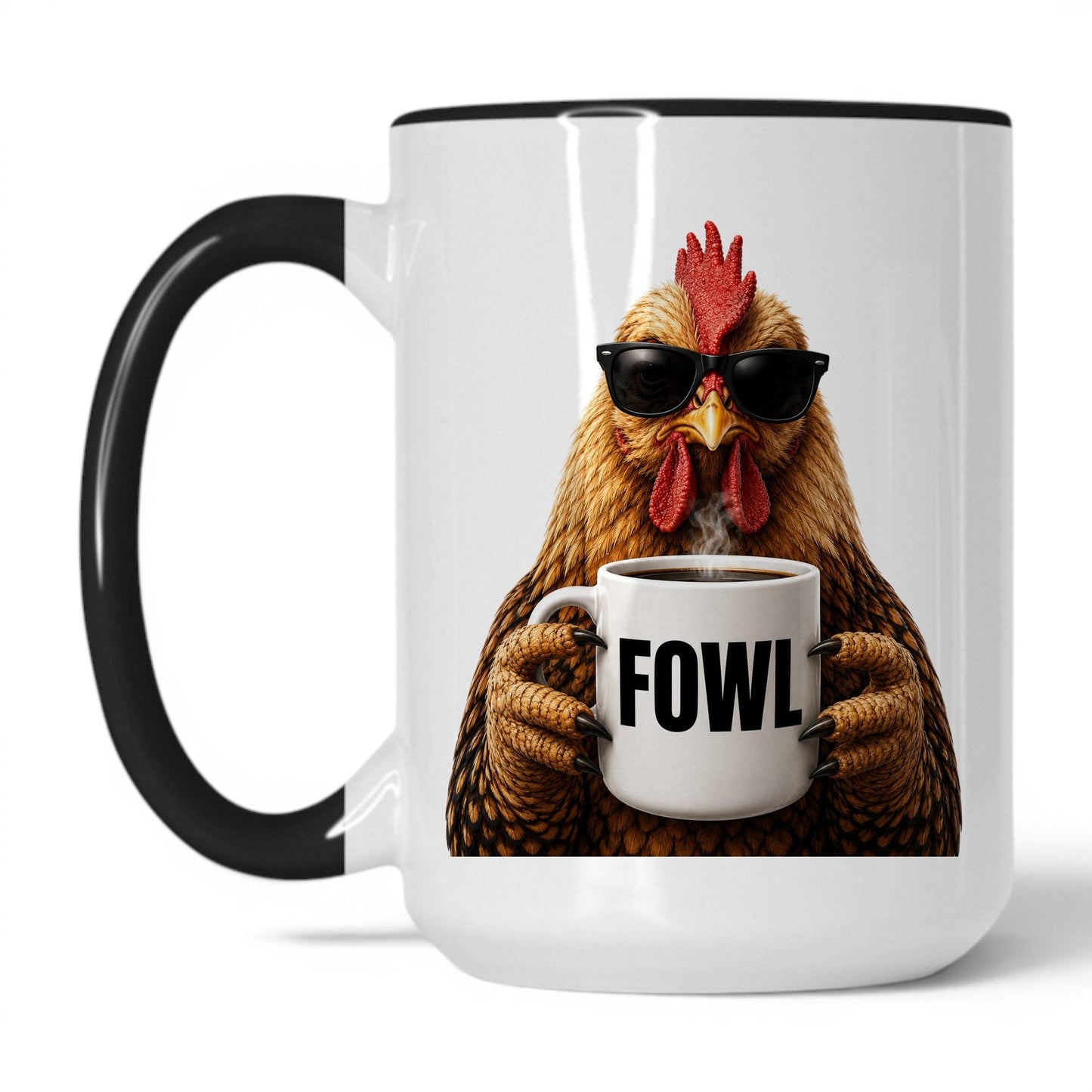 Chicken Fowl coffee mug — 15oz White Black