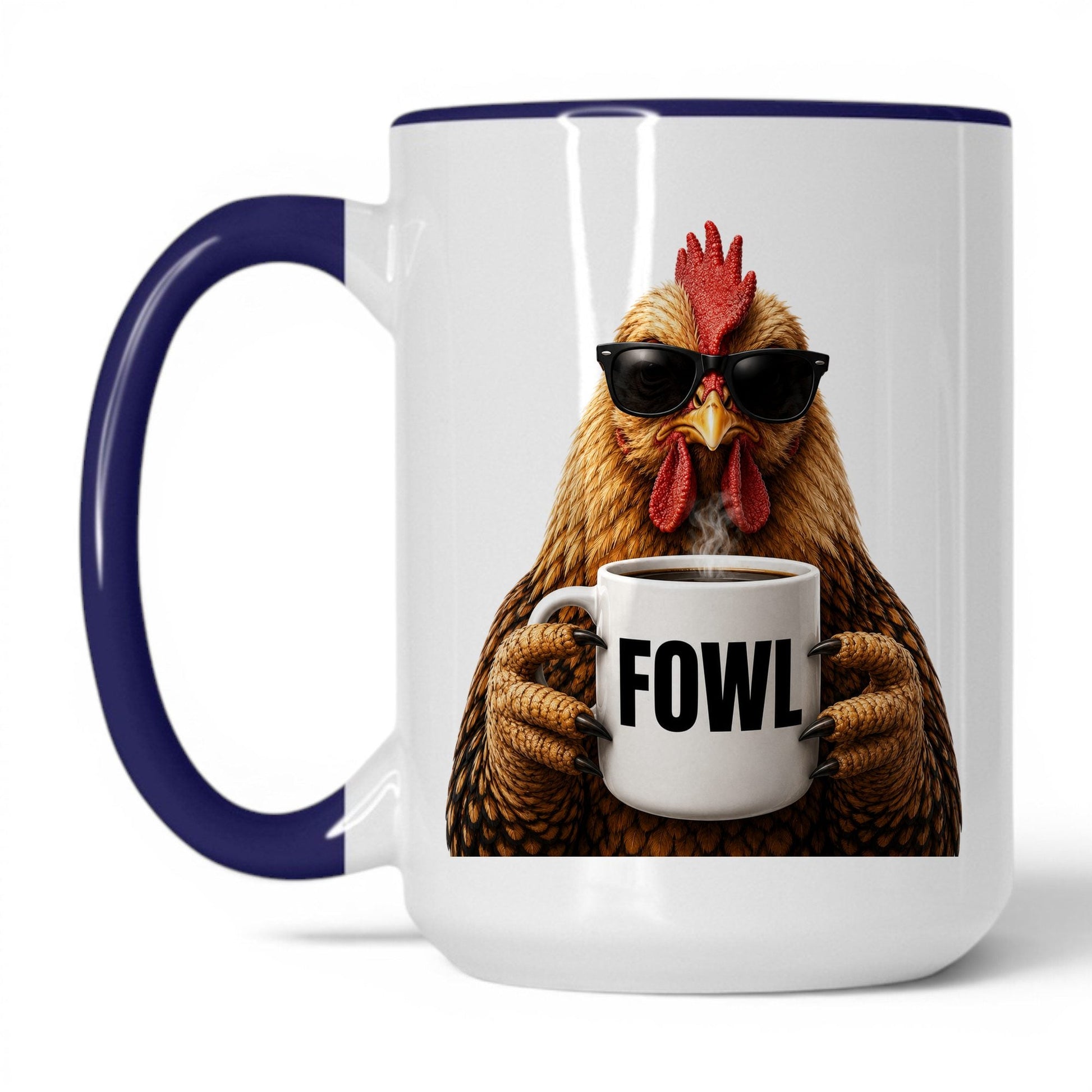 Chicken Fowl coffee mug — 15oz White Midnight Blue