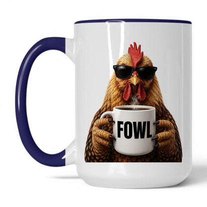 Chicken Fowl coffee mug — 15oz White Midnight Blue