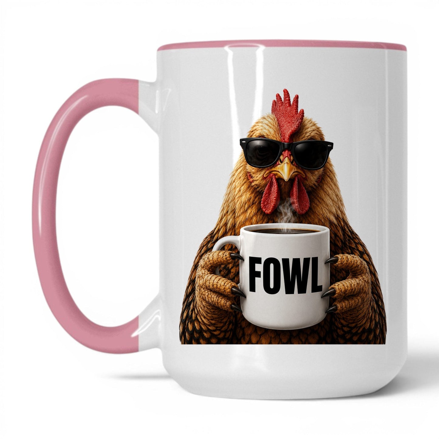 Chicken Fowl coffee mug — 15oz White Pink