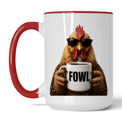 Chicken Fowl coffee mug — 15oz White Red