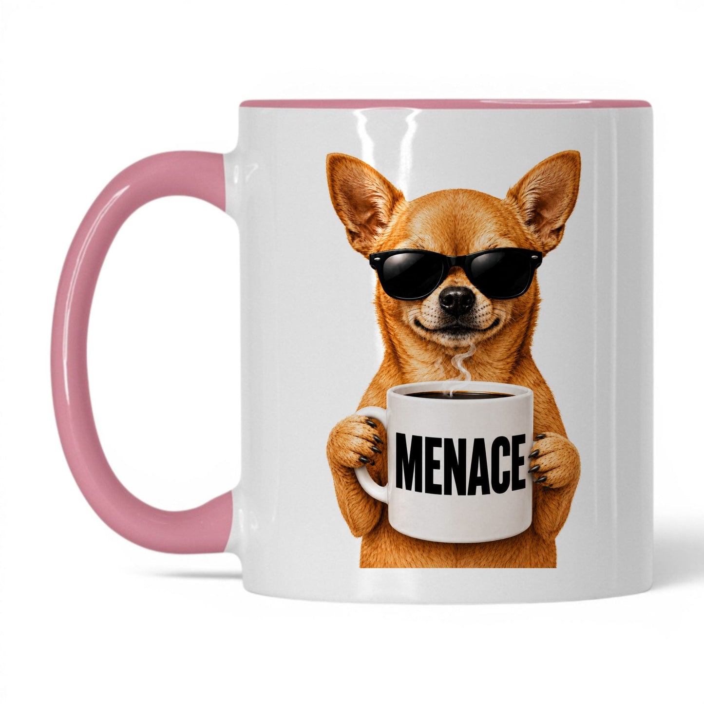 Chihuahua Menace coffee mug — 11oz White Pink