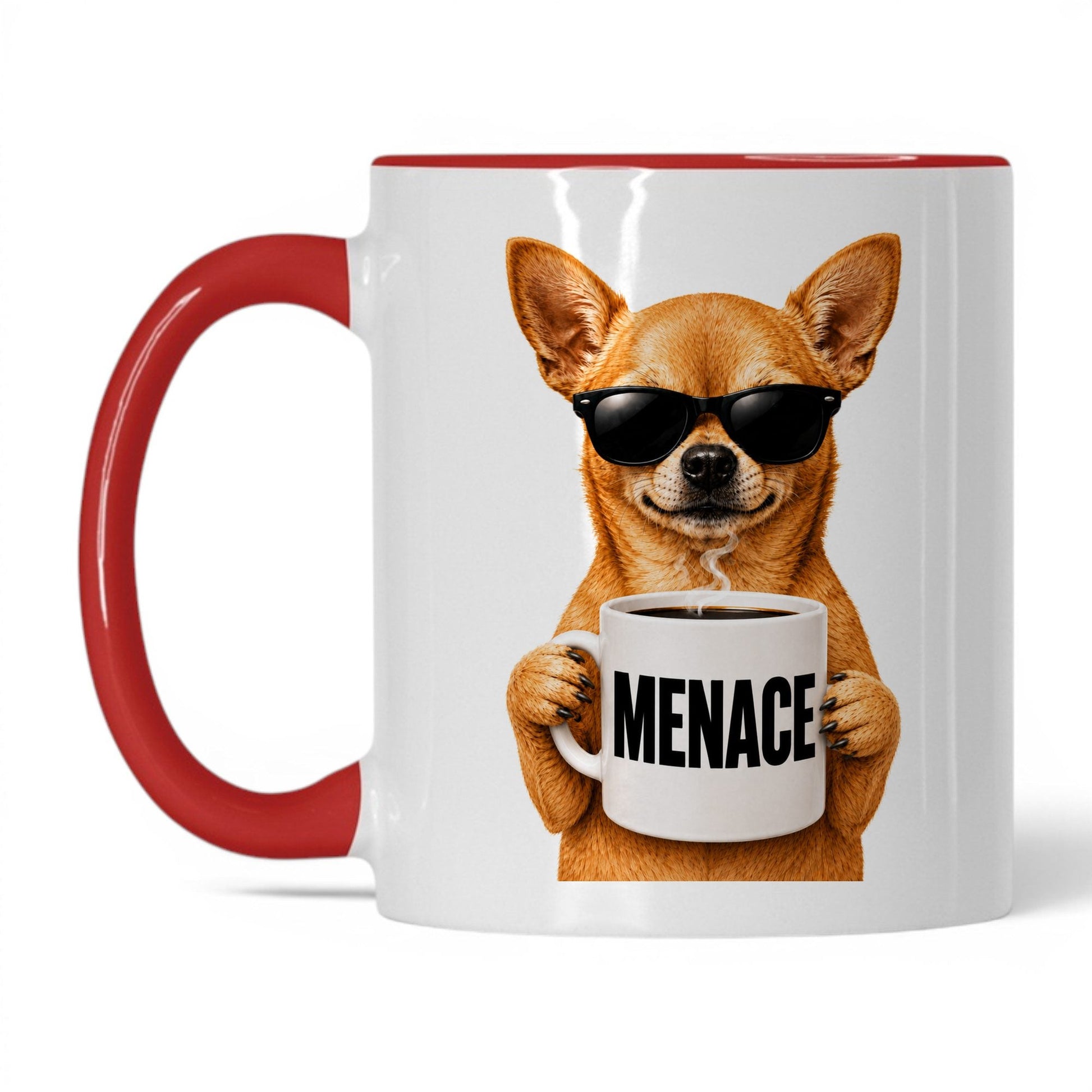 Chihuahua Menace coffee mug — 11oz White Red
