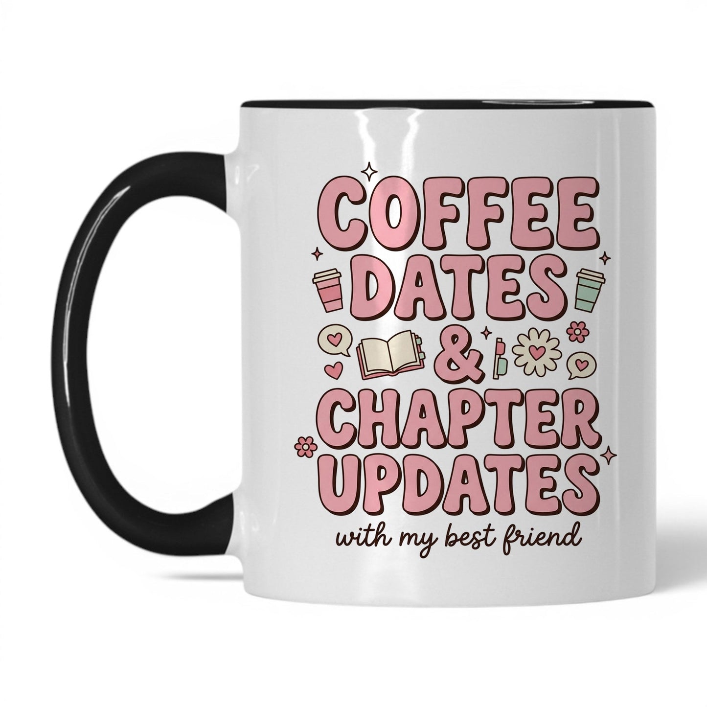 Coffee Dates & Chapter Updates doodle 11oz White Black coffee mug