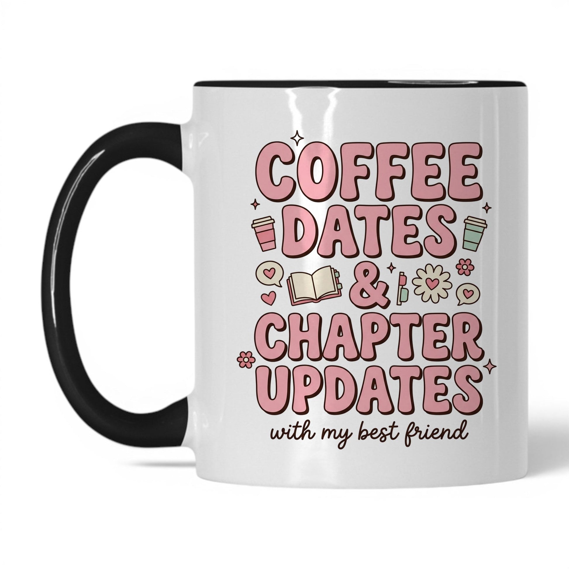 Coffee Dates & Chapter Updates doodle 11oz White Black coffee mug