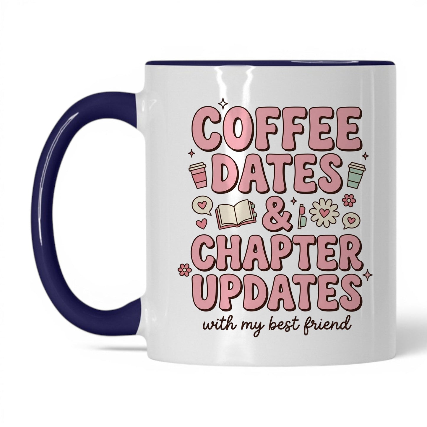 Coffee Dates & Chapter Updates doodle 11oz White Midnight Blue coffee mug