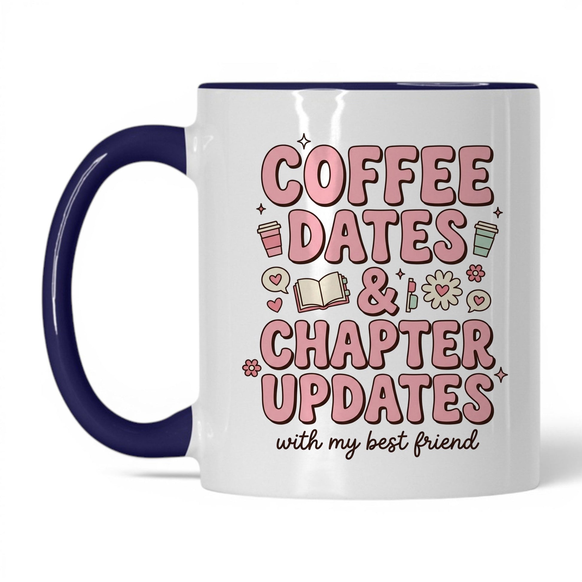 Coffee Dates & Chapter Updates doodle 11oz White Midnight Blue coffee mug