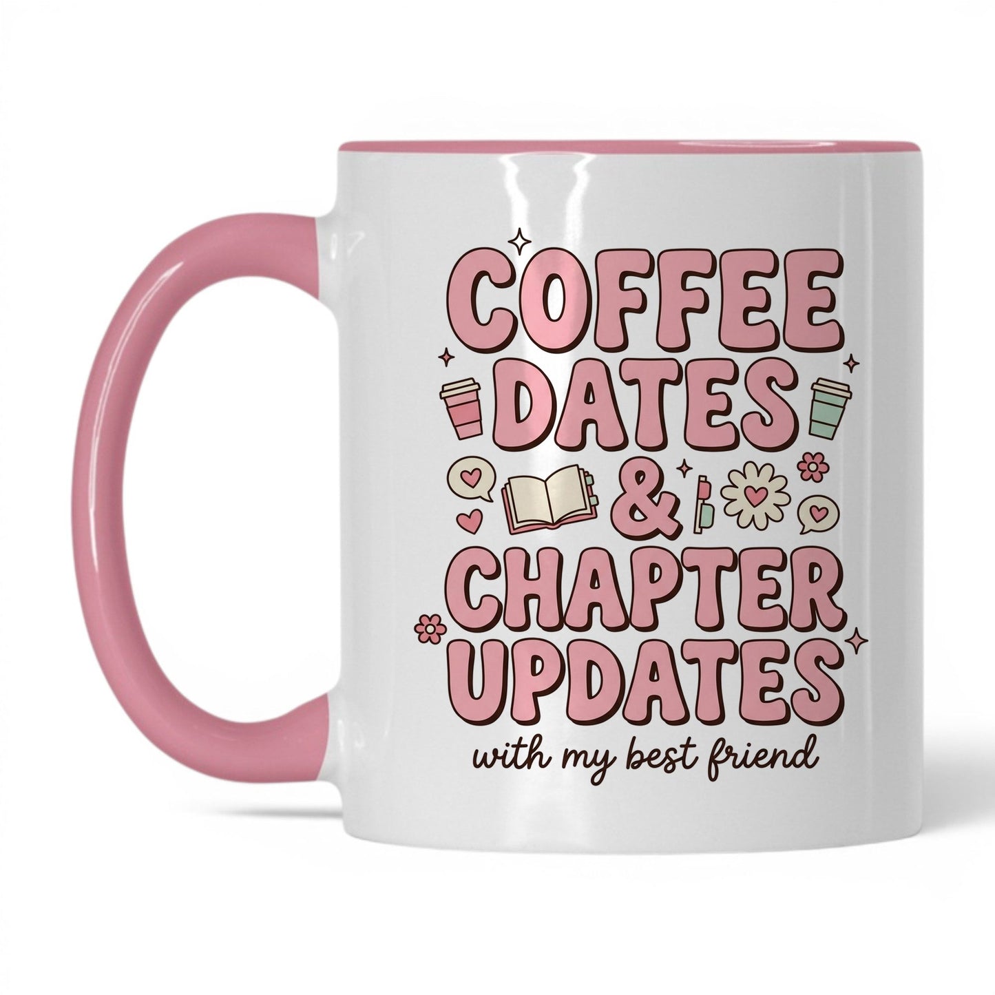 Coffee Dates & Chapter Updates doodle 11oz White Pink coffee mug