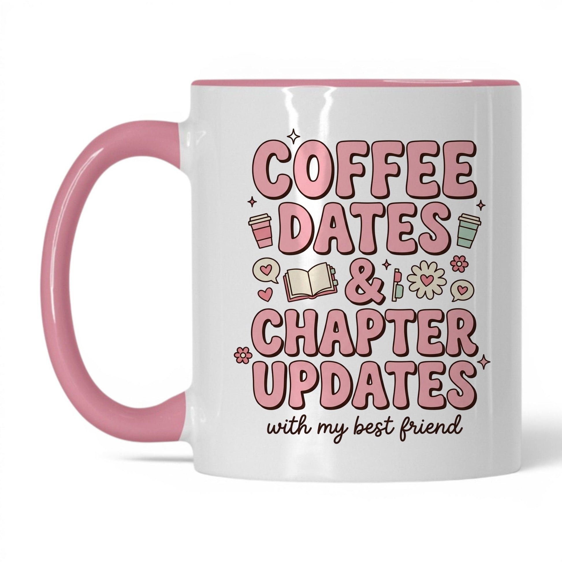 Coffee Dates & Chapter Updates doodle 11oz White Pink coffee mug