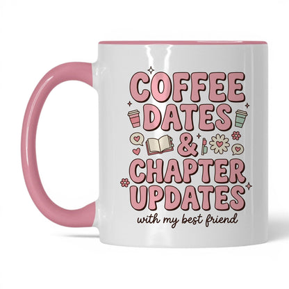 Coffee Dates & Chapter Updates doodle 11oz White Pink coffee mug