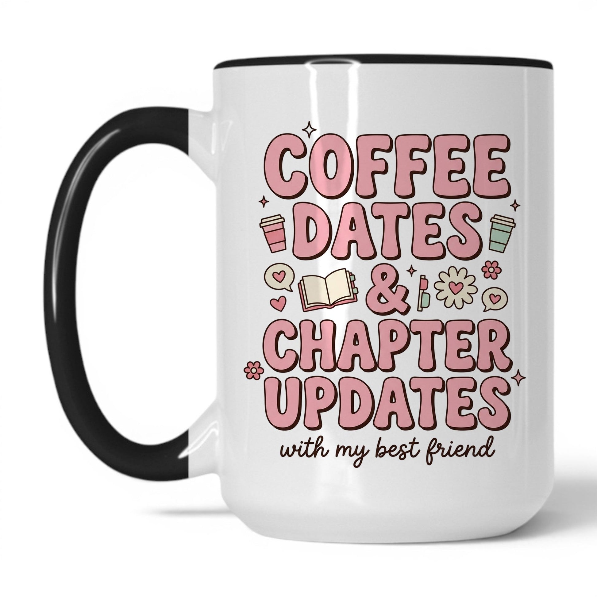Coffee Dates & Chapter Updates doodle 15oz White Black coffee mug
