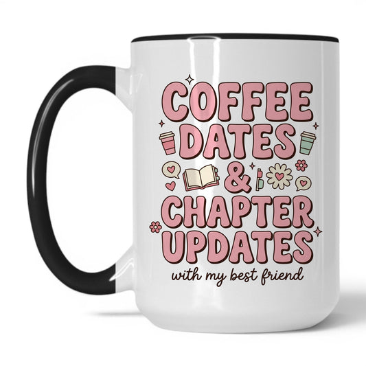 Coffee Dates & Chapter Updates doodle 15oz White Black coffee mug