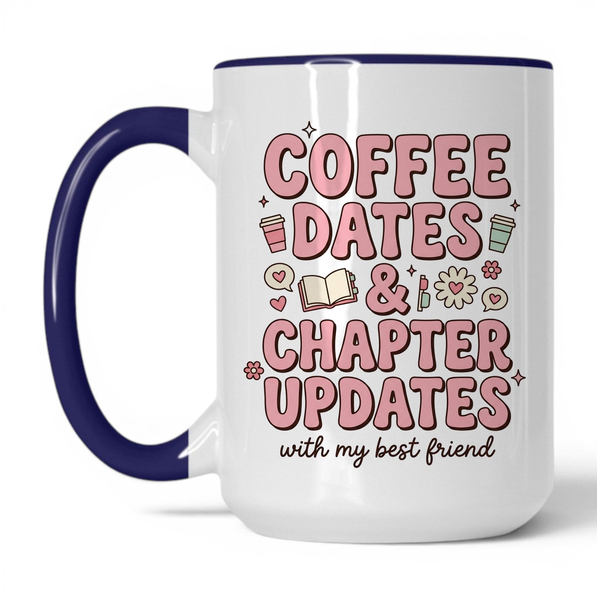 Coffee Dates & Chapter Updates doodle 15oz White Midnight Blue coffee mug