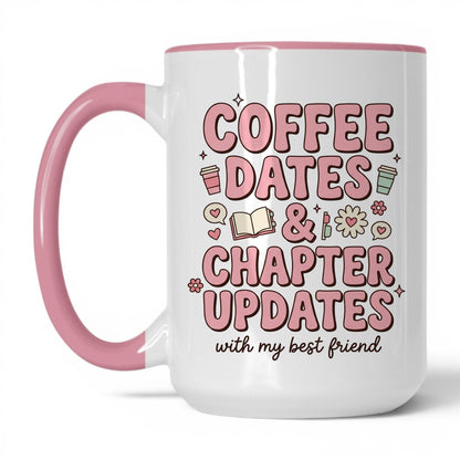 Coffee Dates & Chapter Updates doodle 15oz White Pink coffee mug