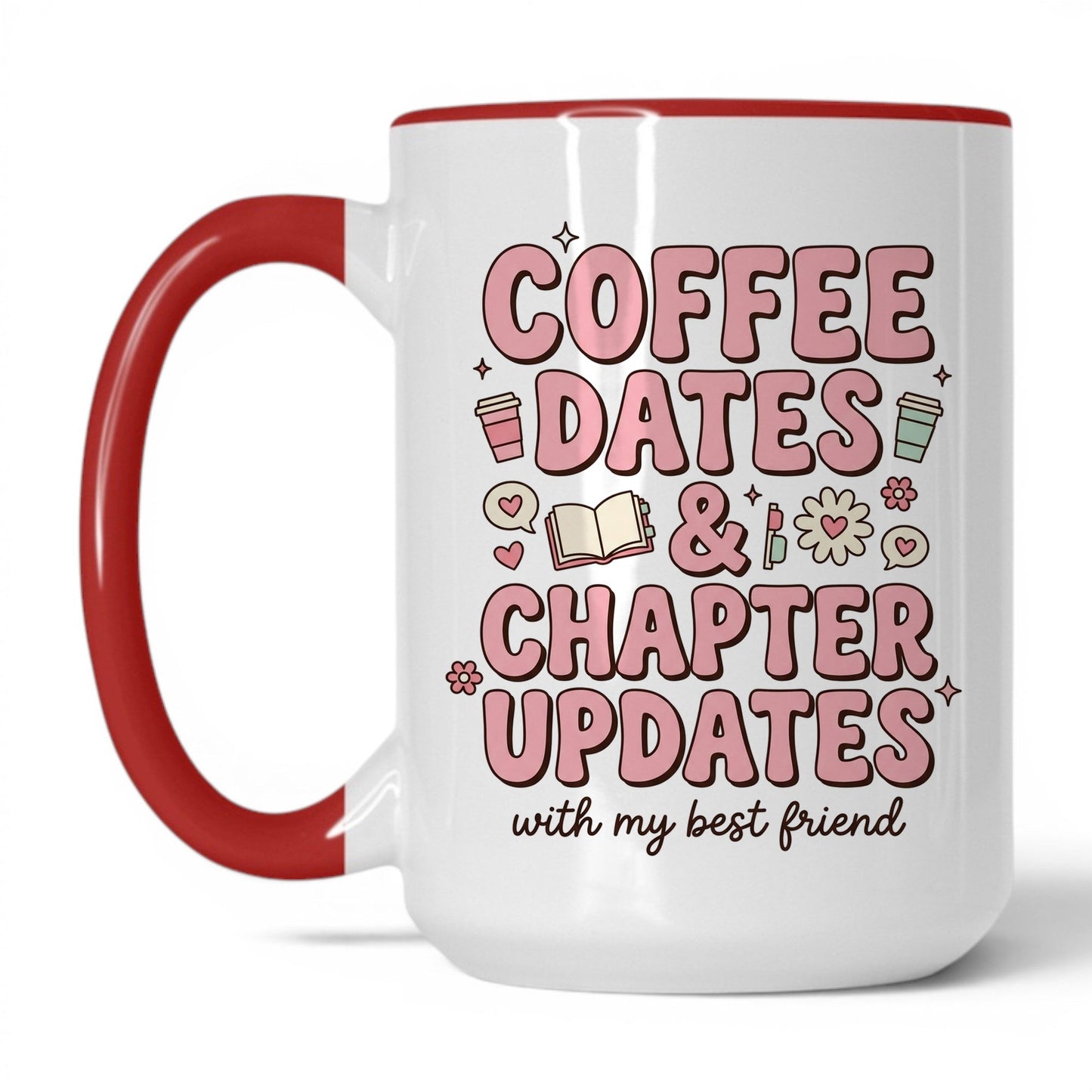 Coffee Dates & Chapter Updates doodle 15oz White Red coffee mug