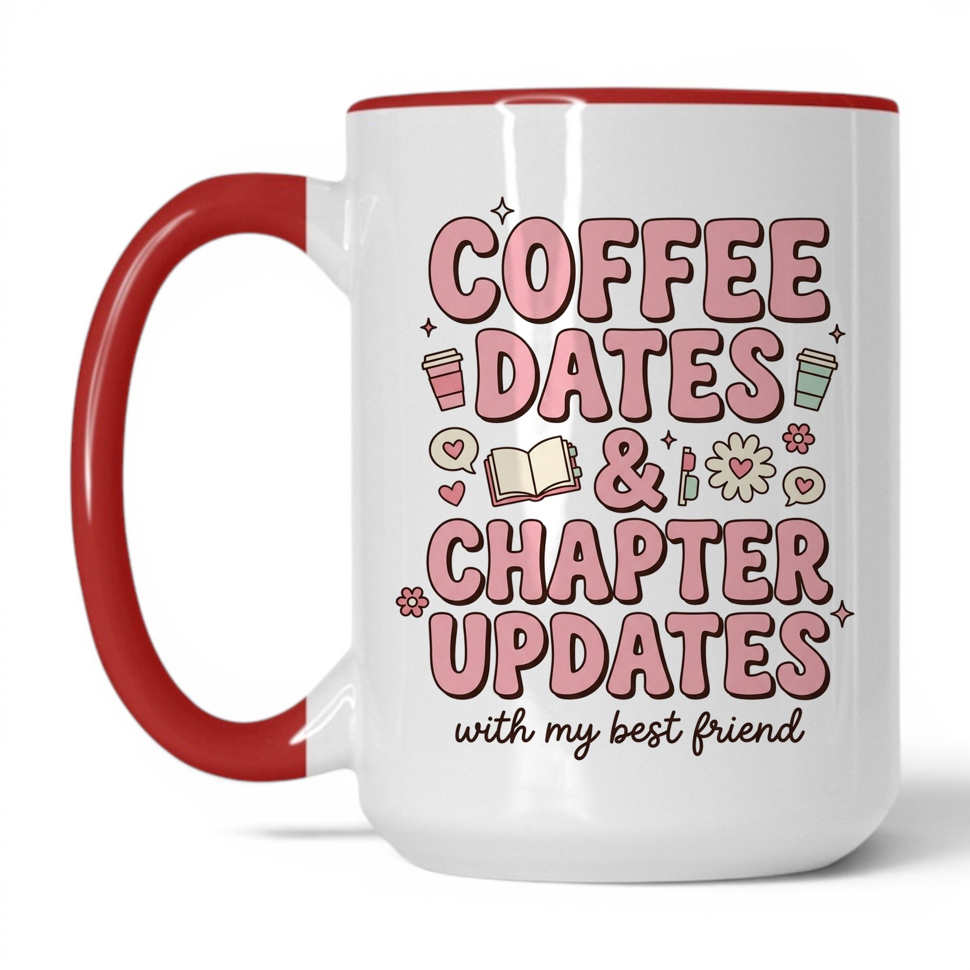 Coffee Dates & Chapter Updates doodle 15oz White Red coffee mug